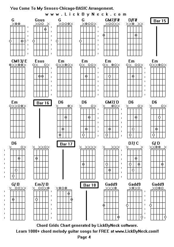 Chord Grids Chart of chord melody fingerstyle guitar song-You Come To My Senses-Chicago-BASIC Arrangement,generated by LickByNeck software.